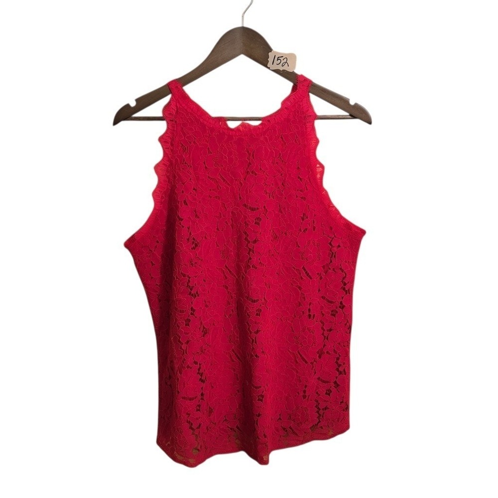 HALIFE Womens Red Floral Lace Sleeveless Tank Top High‎ Neck Keyhole Back XL